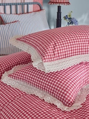 Cath Kidston Red Painted Gingham Broderie Trim 100% Cotton Duvet Cover and Pillowcase Set - Image 3 of 5