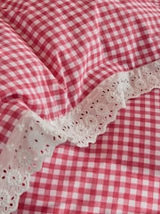 Cath Kidston Red Painted Gingham Broderie Trim 100% Cotton Duvet Cover and Pillowcase Set - Image 4 of 5