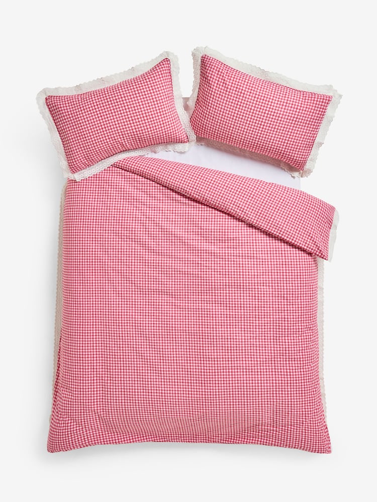 Cath Kidston Red Painted Gingham Broderie Trim 100% Cotton Duvet Cover and Pillowcase Set - Image 5 of 5 Cath Kidston Red Painted Gingham Broderie Trim 100% Cotton Duvet Cover and Pillowcase Set - Image 5 of 5