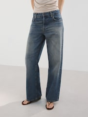 Mango Blue Mid Rise Wide Leg Jeans - Image 1 of 5
