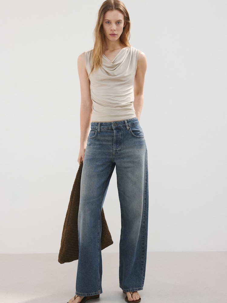Mango Blue Mid Rise Wide Leg Jeans - Image 2 of 5