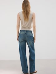 Mango Blue Mid Rise Wide Leg Jeans - Image 3 of 5