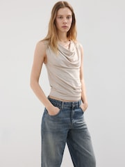 Mango Blue Mid Rise Wide Leg Jeans - Image 4 of 5