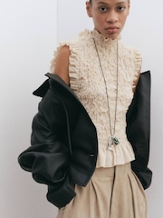 Mango Cream Sleeveless Scrunched Top - Image 1 of 4