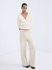 Mango Cream Tie Waist Wide Leg Jeans - Image 2 of 5