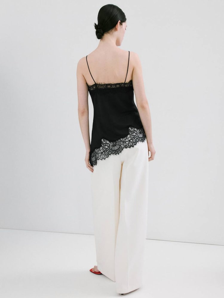 Mango Black Strappy Lace Asymetric Hem Cami - Image 2 of 5