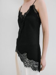 Mango Black Strappy Lace Asymetric Hem Cami - Image 4 of 5