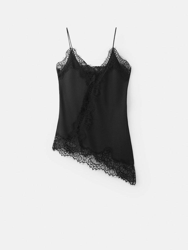 Mango Black Strappy Lace Asymetric Hem Cami - Image 5 of 5