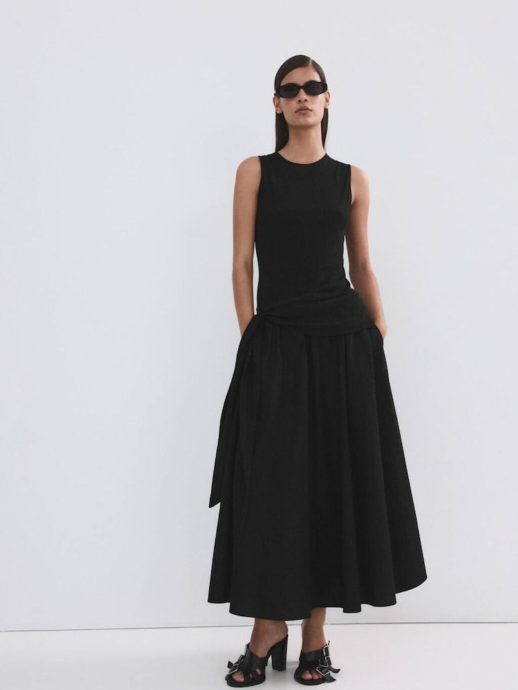 Mango Black Scarf Wrap Detail Midi Skirt - Image 1 of 6