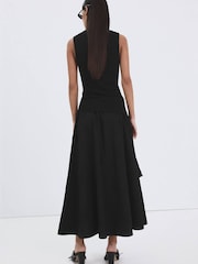 Mango Black Scarf Wrap Detail Midi Skirt - Image 2 of 6