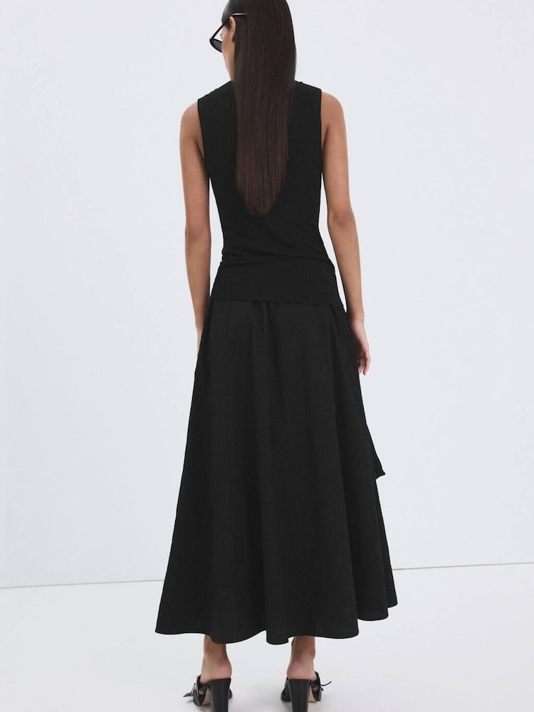 Mango Black Scarf Wrap Detail Midi Skirt - Image 2 of 6