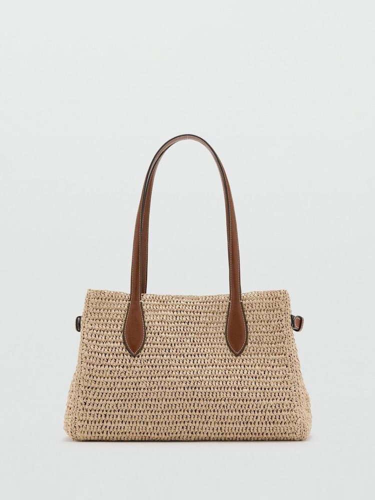 Mango Brown Straw Shoulder Bag - Image 1 of 4 Mango Brown Straw Shoulder Bag - Image 1 of 4