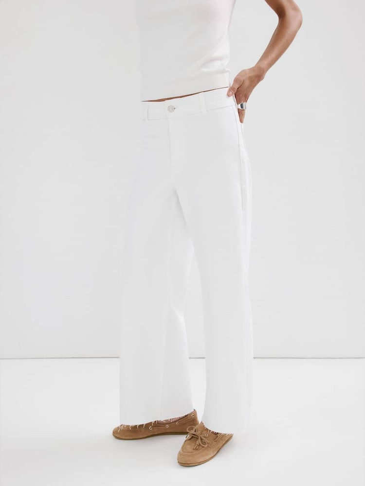 Mango White Low Waisted Wide Leg Raw Hem Jeans - Image 1 of 6
