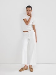 Mango White Low Waisted Wide Leg Raw Hem Jeans - Image 3 of 6