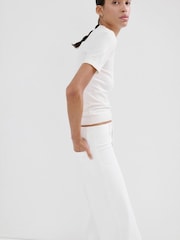 Mango White Low Waisted Wide Leg Raw Hem Jeans - Image 4 of 6