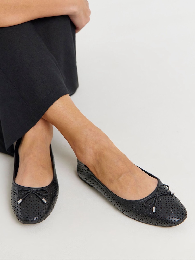 JD Williams Black Laser Cut Detail Ballerinas - Image 1 of 3