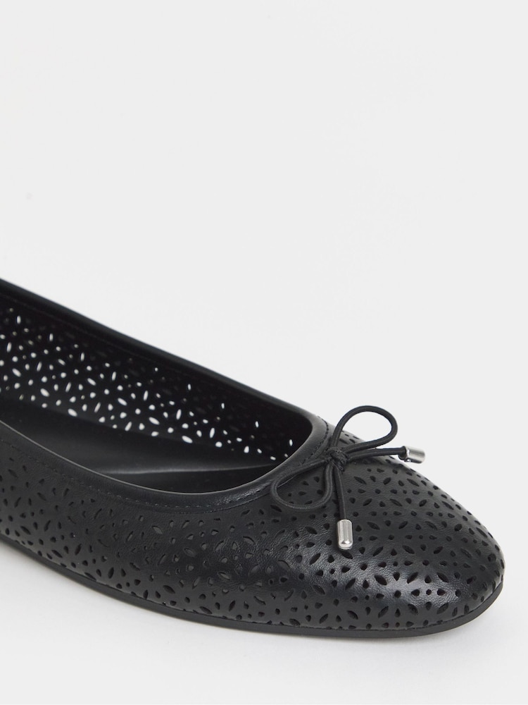 JD Williams Black Laser Cut Detail Ballerinas - Image 3 of 3