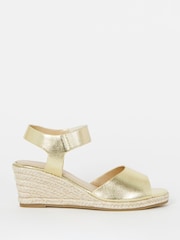 JD Williams Gold Stretch Two Part Espadrille Wedge Sandals - Image 2 of 3
