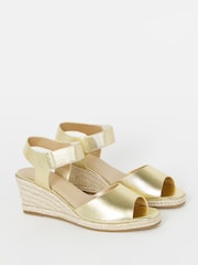 JD Williams Gold Stretch Two Part Espadrille Wedge Sandals - Image 3 of 3