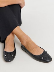 JD Williams Black Laser Cut Detail Ballerinas - Image 1 of 3