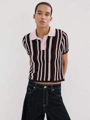 Mango Brown Stitch Detail Polo Shirt - Image 1 of 5