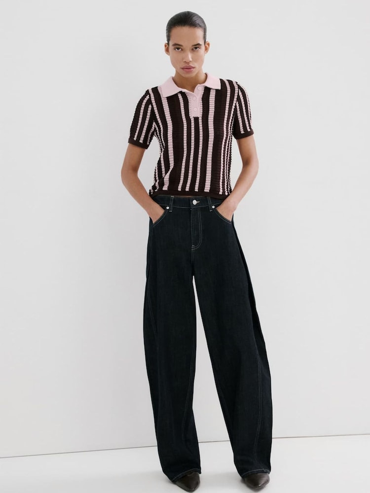 Mango Brown Stitch Detail Polo Shirt - Image 2 of 5