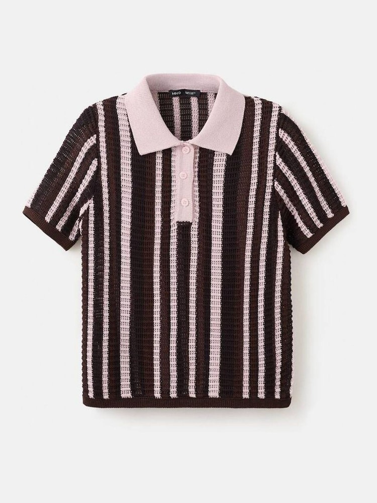 Mango Brown Stitch Detail Polo Shirt - Image 5 of 5