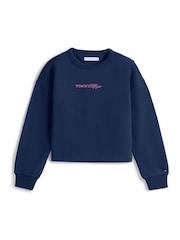 Tommy Hilfiger Blue Glitter Logo Relaxed Terry Sweatshirt - Image 5 of 5