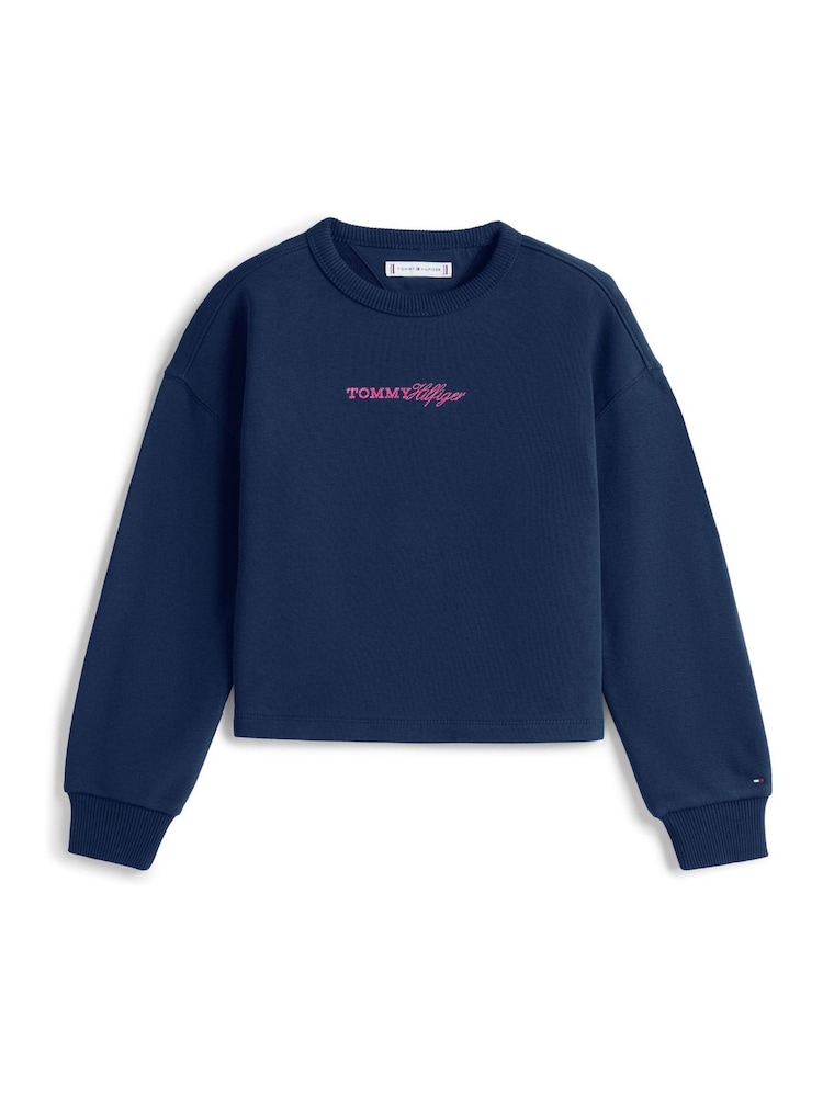 Tommy Hilfiger Blue Glitter Logo Relaxed Terry Sweatshirt - Image 5 of 5