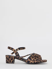 JD Williams Brown Soft Ruched Low Block Heels Sandals - Image 2 of 4