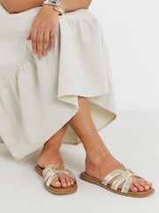 JD Williams Metallic Woven Detail Mule Sandals - Image 1 of 4