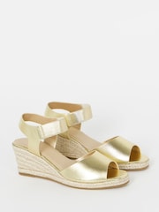 JD Williams Gold Stretch Two Part Espadrille Wedge Sandals - Image 2 of 4