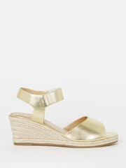 JD Williams Gold Stretch Two Part Espadrille Wedge Sandals - Image 3 of 4