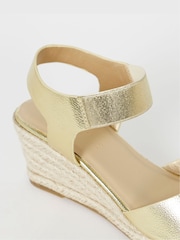 JD Williams Gold Stretch Two Part Espadrille Wedge Sandals - Image 4 of 4