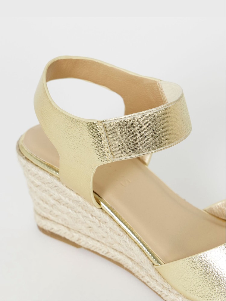 JD Williams Gold Stretch Two Part Espadrille Wedge Sandals - Image 4 of 4