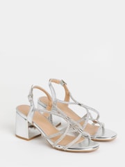 JD Williams Silver Diamante Strappy Low Block Sandals - Image 3 of 4