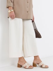 JD Williams Beige Woven Mule Block Heel Sandals - Image 1 of 4