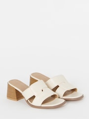 JD Williams Beige Woven Mule Block Heel Sandals - Image 3 of 4