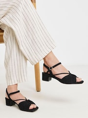 JD Williams Black Soft Ruched Low Block Heels Sandals - Image 1 of 4