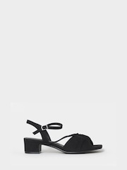 JD Williams Black Soft Ruched Low Block Heels Sandals - Image 2 of 4