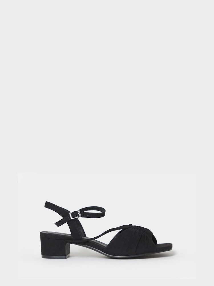 JD Williams Black Soft Ruched Low Block Heels Sandals - Image 2 of 4