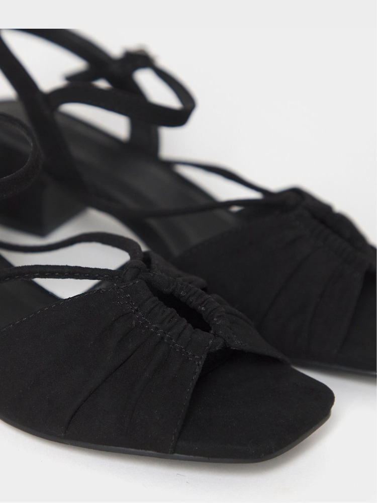 JD Williams Black Soft Ruched Low Block Heels Sandals - Image 4 of 4