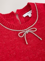 Red Embellished Crew Neck Short Sleeve Jumper with Wool - Image 8 of 8
