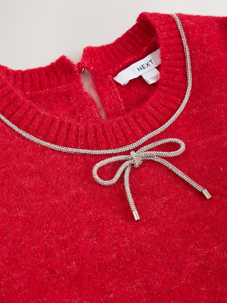 Red Embellished Crew Neck Short Sleeve Jumper with Wool - Image 8 of 8 Red Embellished Crew Neck Short Sleeve Jumper with Wool - Image 8 of 8