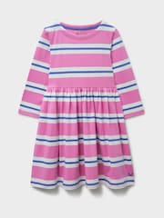 Crew Clothing Pink Classic Long Sleeve Striped Jersey Dress - Image 1 of 3