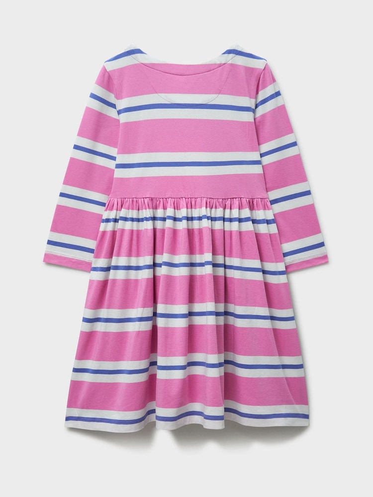 Crew Clothing Pink Classic Long Sleeve Striped Jersey Dress - Image 2 of 3 Crew Clothing Pink Classic Long Sleeve Striped Jersey Dress - Image 2 of 3