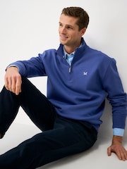 Crew Clothing Blue Pique Half Zip Sweatshirt - Image 1 of 6