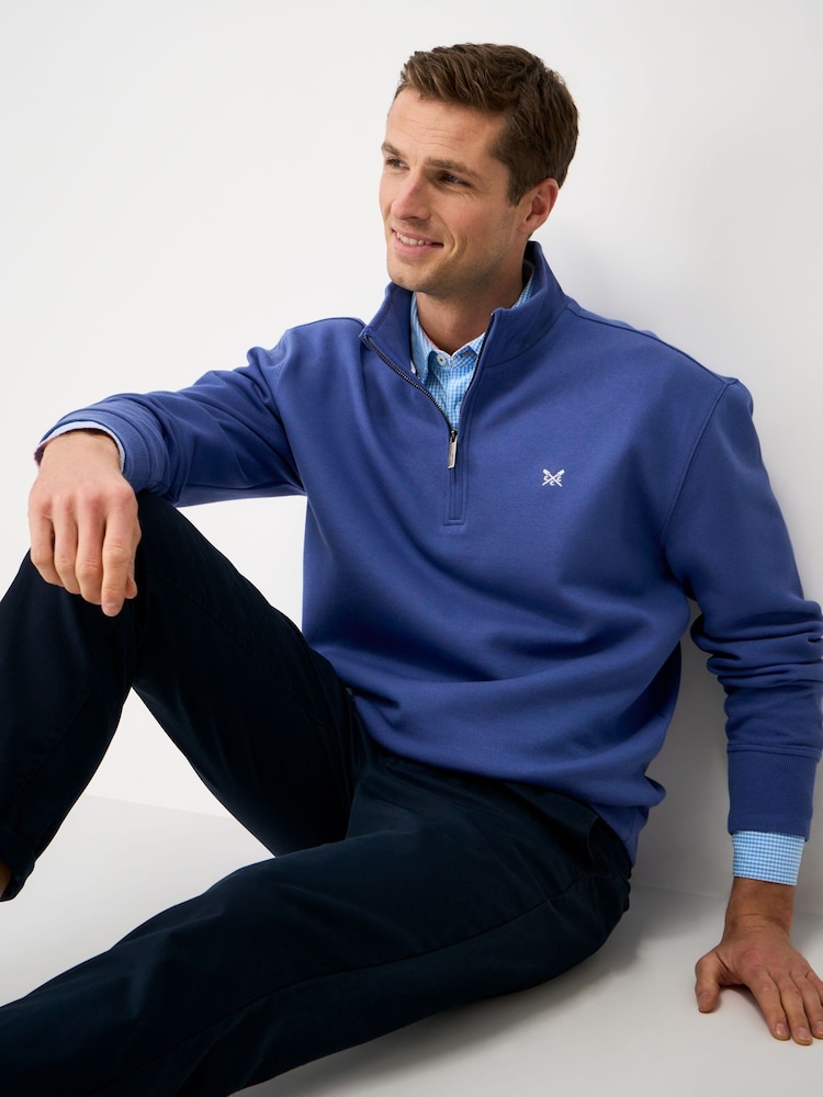 Crew Clothing Blue Pique Half Zip Sweatshirt - Image 1 of 6 Crew Clothing Blue Pique Half Zip Sweatshirt - Image 1 of 6