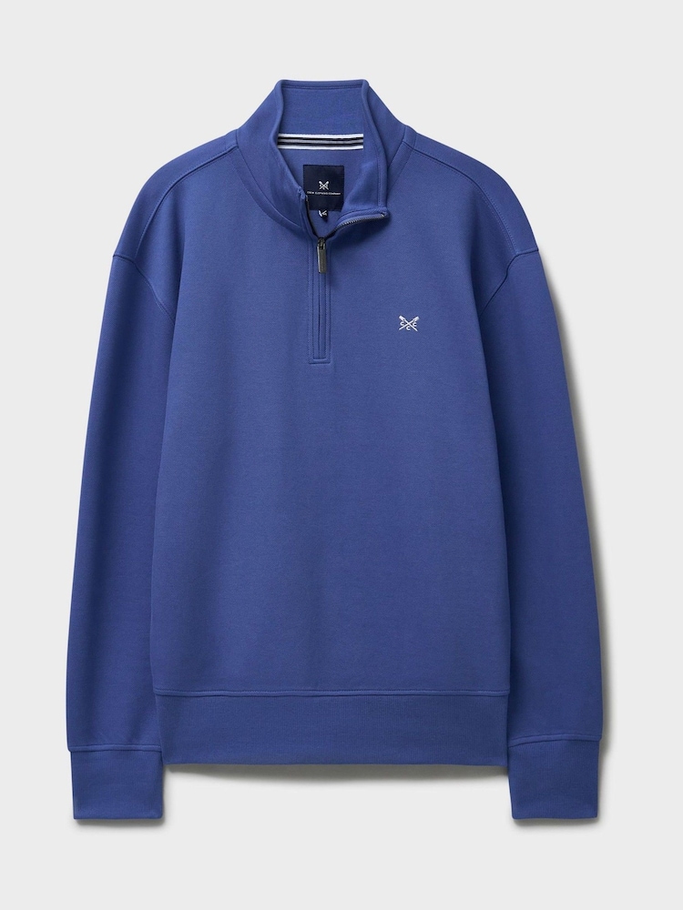 Crew Clothing Blue Pique Half Zip Sweatshirt - Image 6 of 6 Crew Clothing Blue Pique Half Zip Sweatshirt - Image 6 of 6