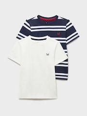 Crew Clothing Navy Blue Stripe & Plain Classic T-Shirts 2 Pack - Image 1 of 3